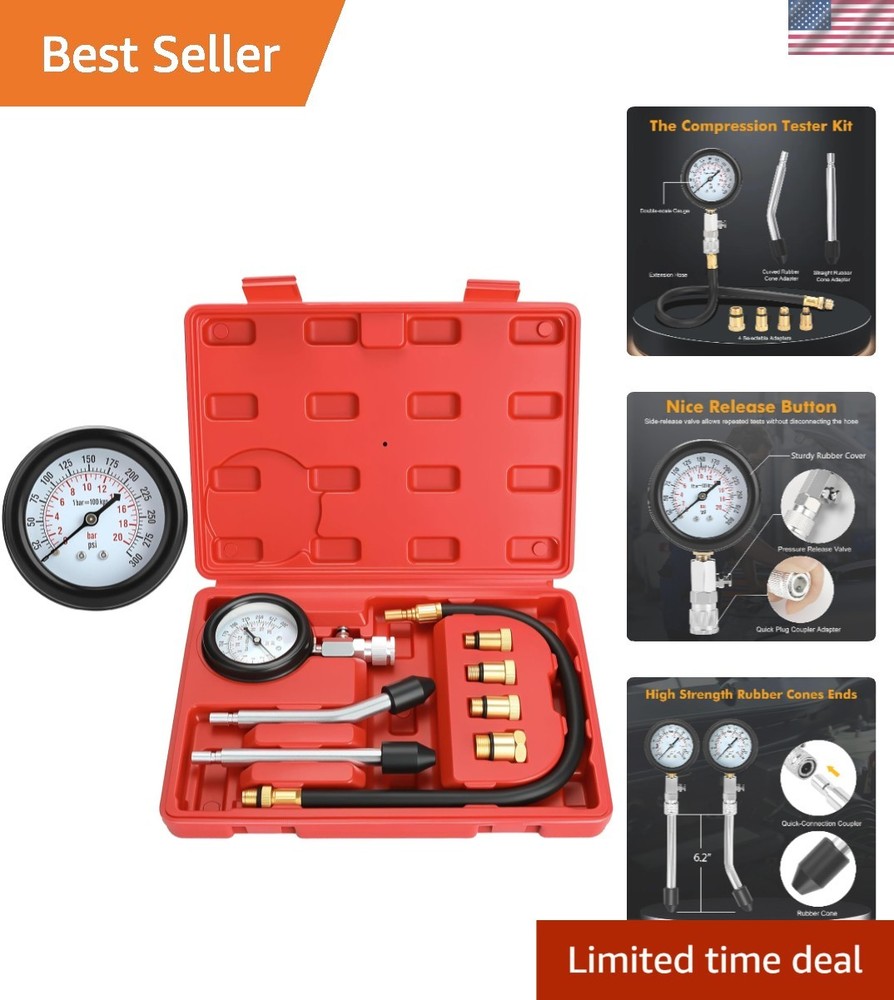 HW0130 8pcs Petrol Engine Compression Tester Kit - Accurate Diagnostics Tool