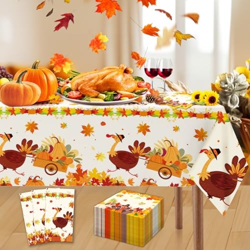 3 Pcs Fall Thanksgiving Tablecloth Plastic Disposable Table Cover Orange