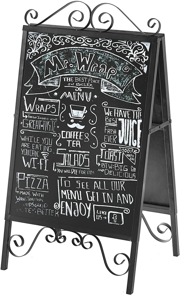A-Frame Black Metal Freestanding Chalkboard Sign/Decorative Message Board