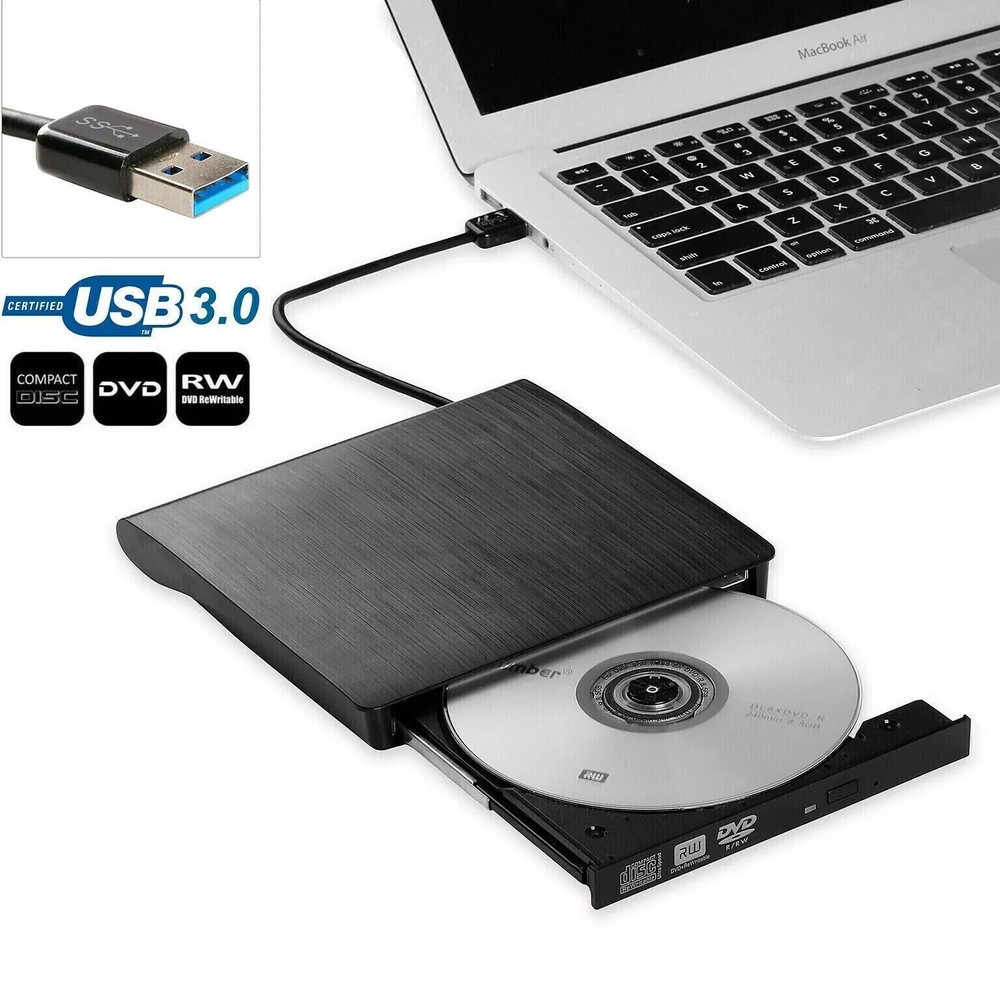 External CD DVD Drive For PC Laptop Windows 11 10 USB 3.0 Burner Reader Writer