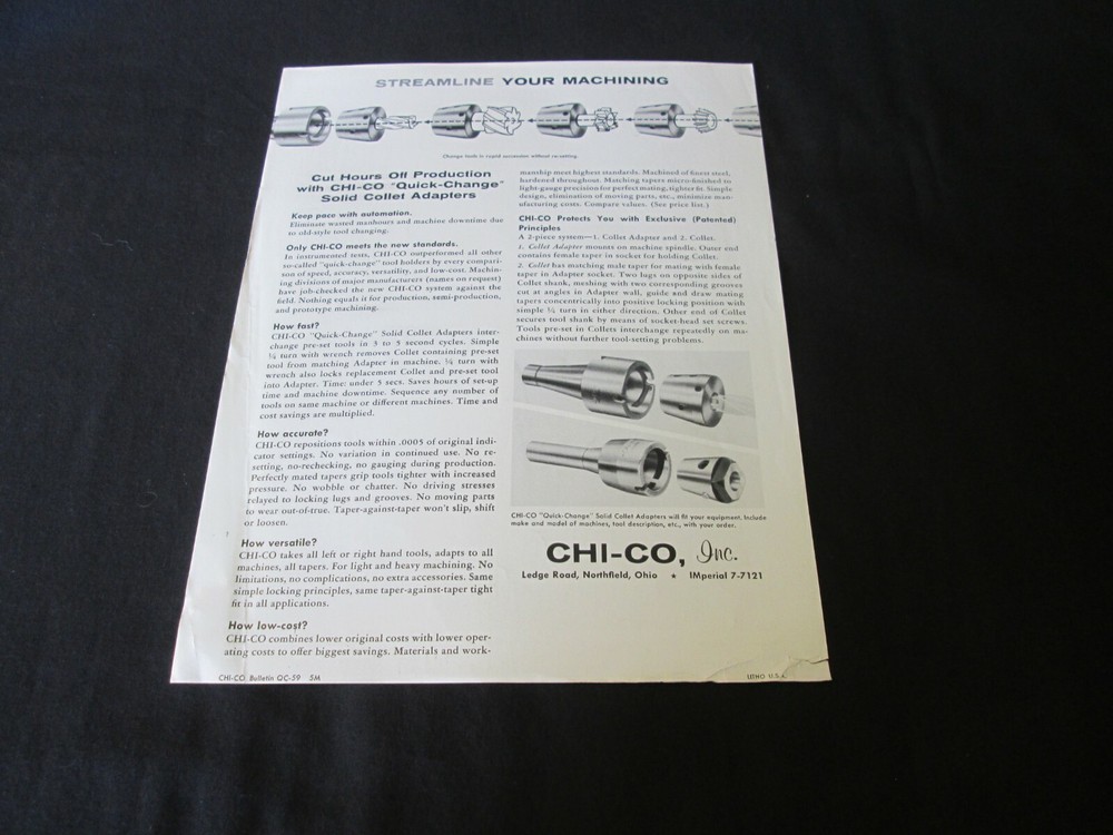 Vintage Advertising Ephemera Chi-Co Quick-Change Solid Collet Adapters