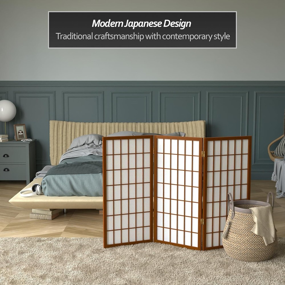 3 ft. Short Window Pane Shoji Screen Walnut 3 Panels