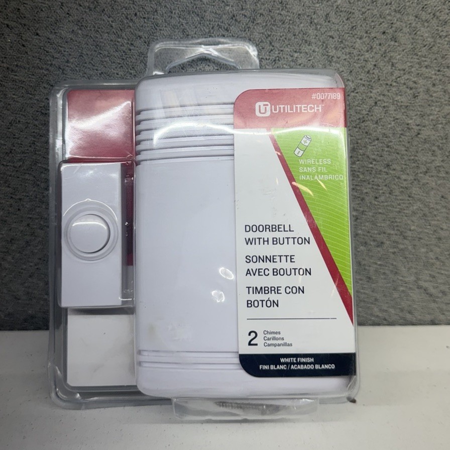 Utilitech Wireless Doorbell #0077189 2 Chimes With Button White Push