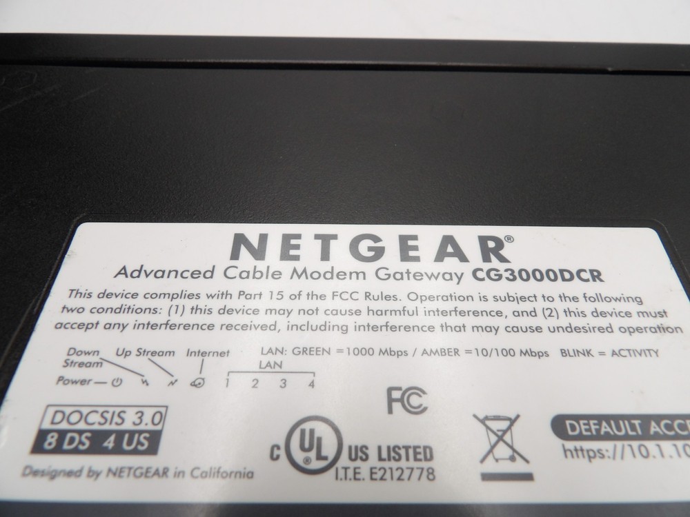 Netgear Comcast Advanced Cable Modem Gateway CG3000DCR Business Class Device