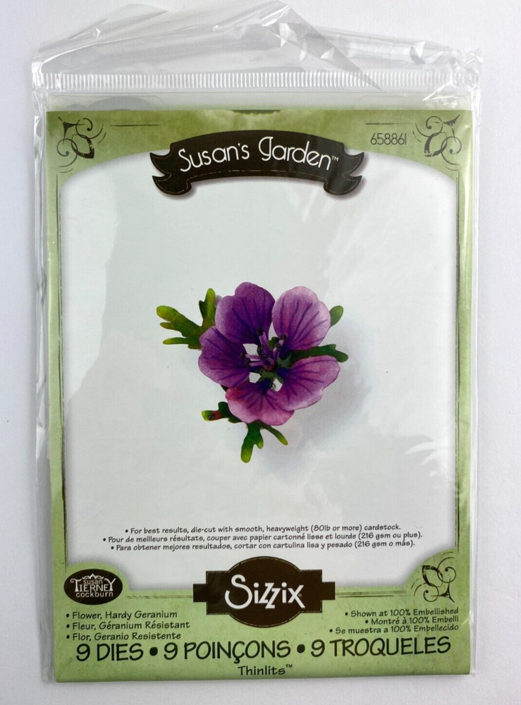 Sizzix Thinlits FLOWER, HARDY GERANIUM Flower Susan's Garden 9 Dies