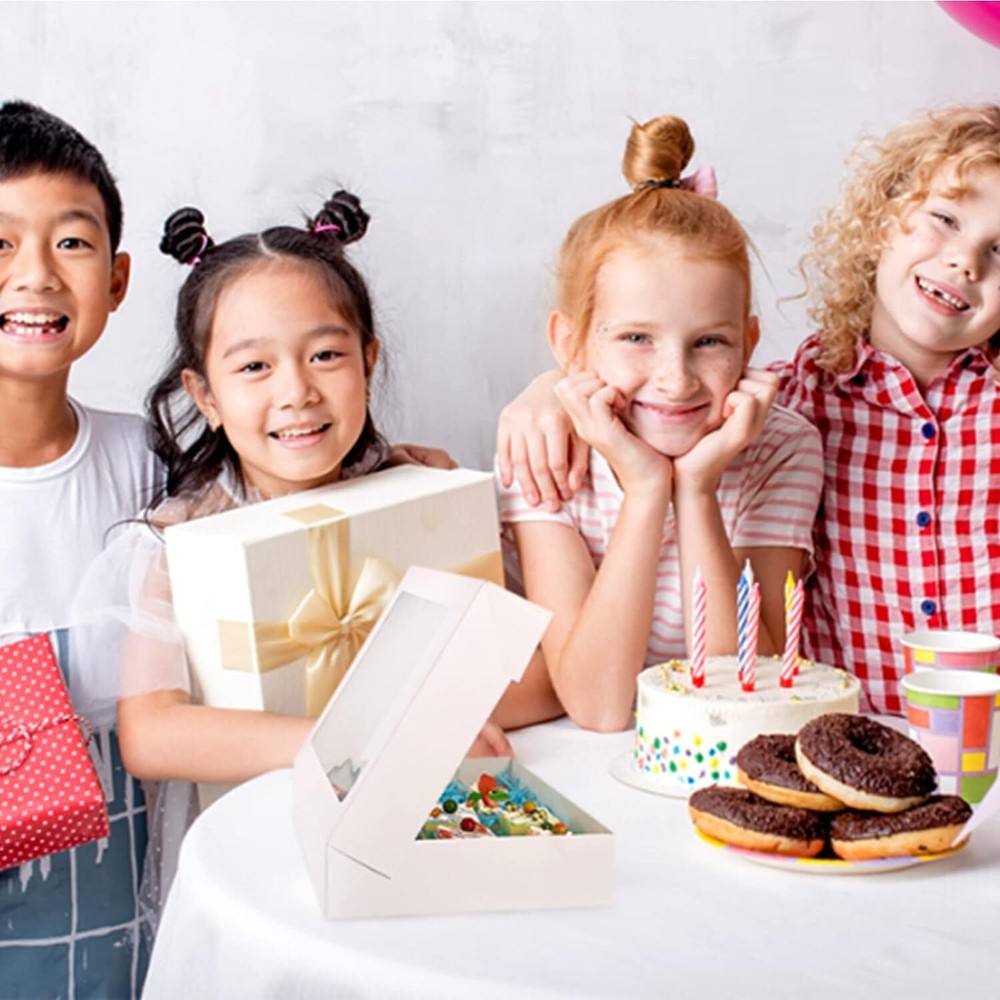 Cookie Boxes, 14" x 10" x 2.5" White Bakery Boxes with Window,