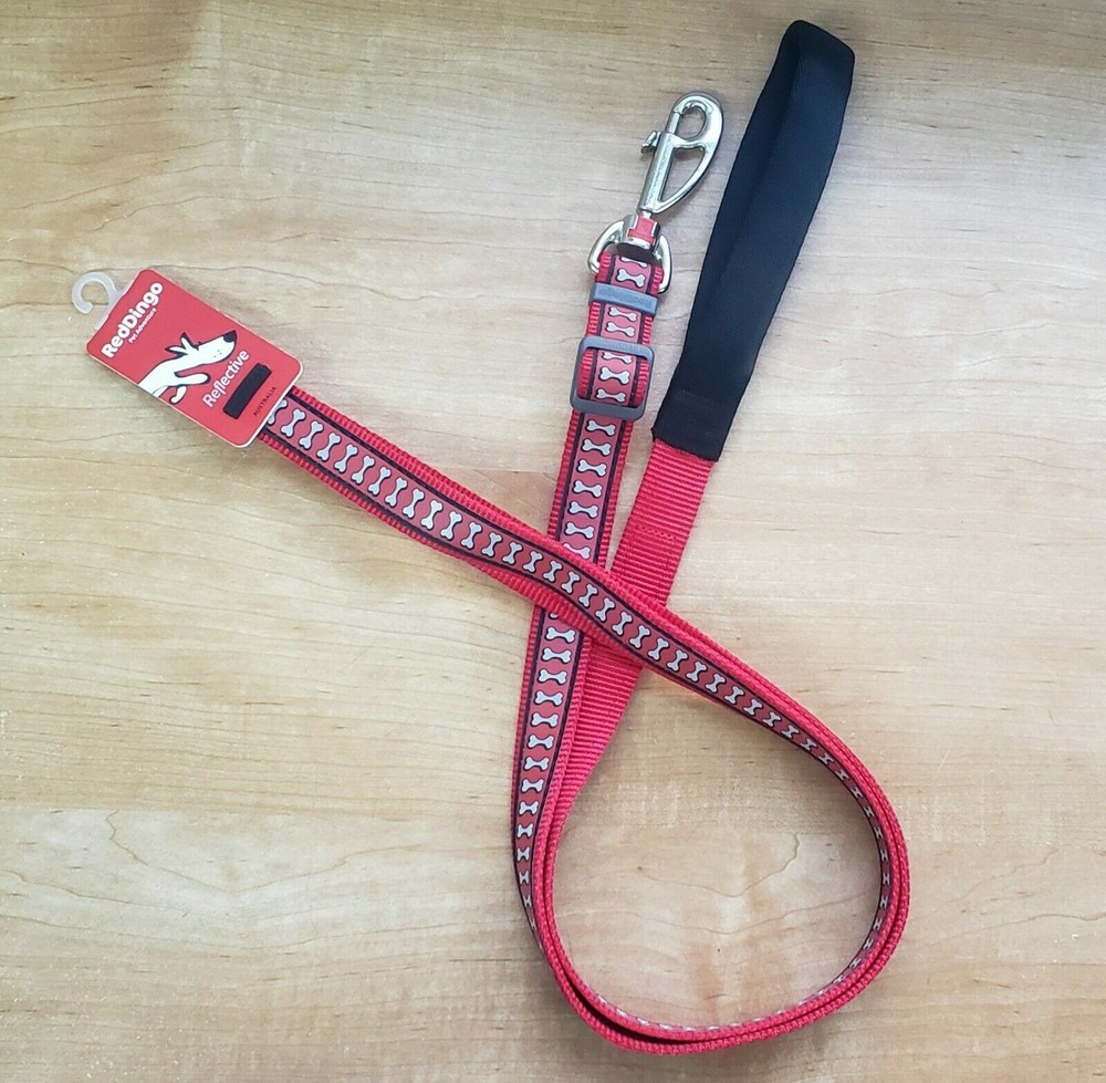 RED DINGO REFLECTIVE BONES PATTERNED LEAD LARGE, RED *NEW