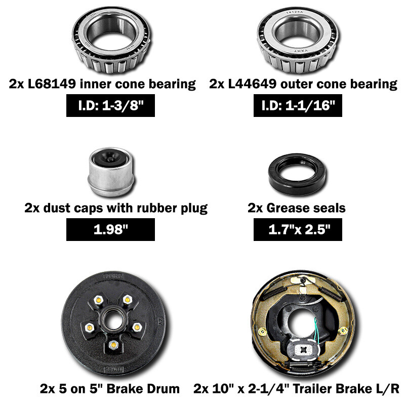 Pair 10"X2-1/4" Electric brakes & Trailer 5 on 5 Hub Drum Set for 3500 lbs axle