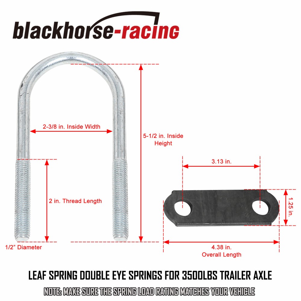 Tandem Trailer Axle Suspension Kit 3500lb 4 Leaf Springs U-bolt & Hanger Kit