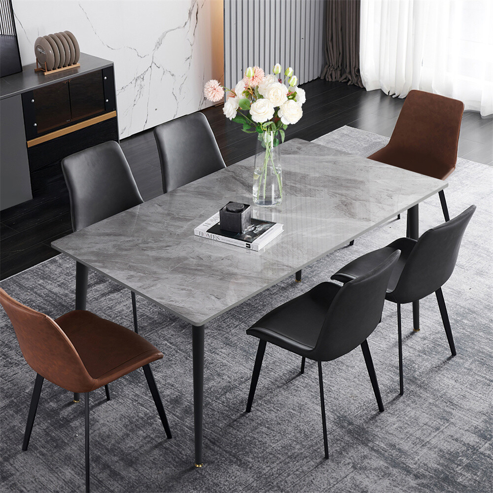 Large Dining Table For 4-6 People Modern High Gloss Sintered Stone Table Kitchen