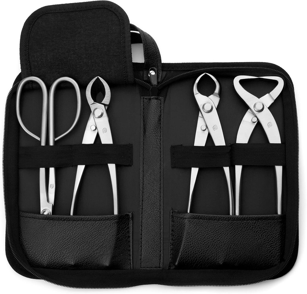 4-Piece Bonsai Tool Set with Bag: Concave Cutter, Scissors & More