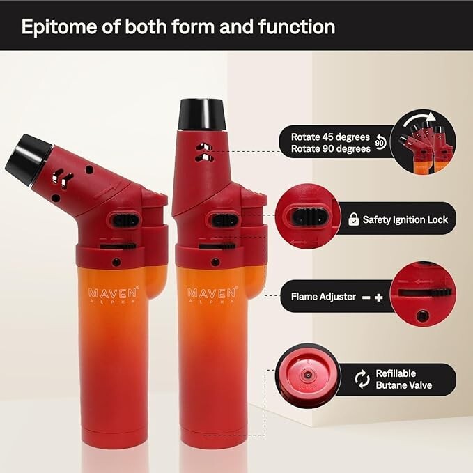 😎2 x MAVEN ALPHA CHROME ✨ JET FLAME TORCH LIGHTER 🌟 REFILLABLE & ADJUSTABLE 🔥