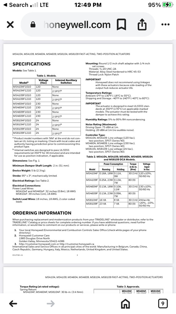 2 position direct coupled actuator