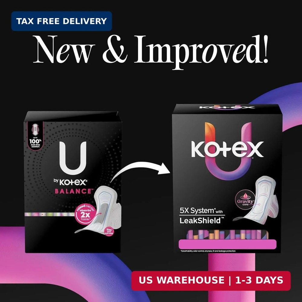 Kotex Ultra Thin Pads with Wings, Heavy Absorbency, 46 Count (Packaging May Vary