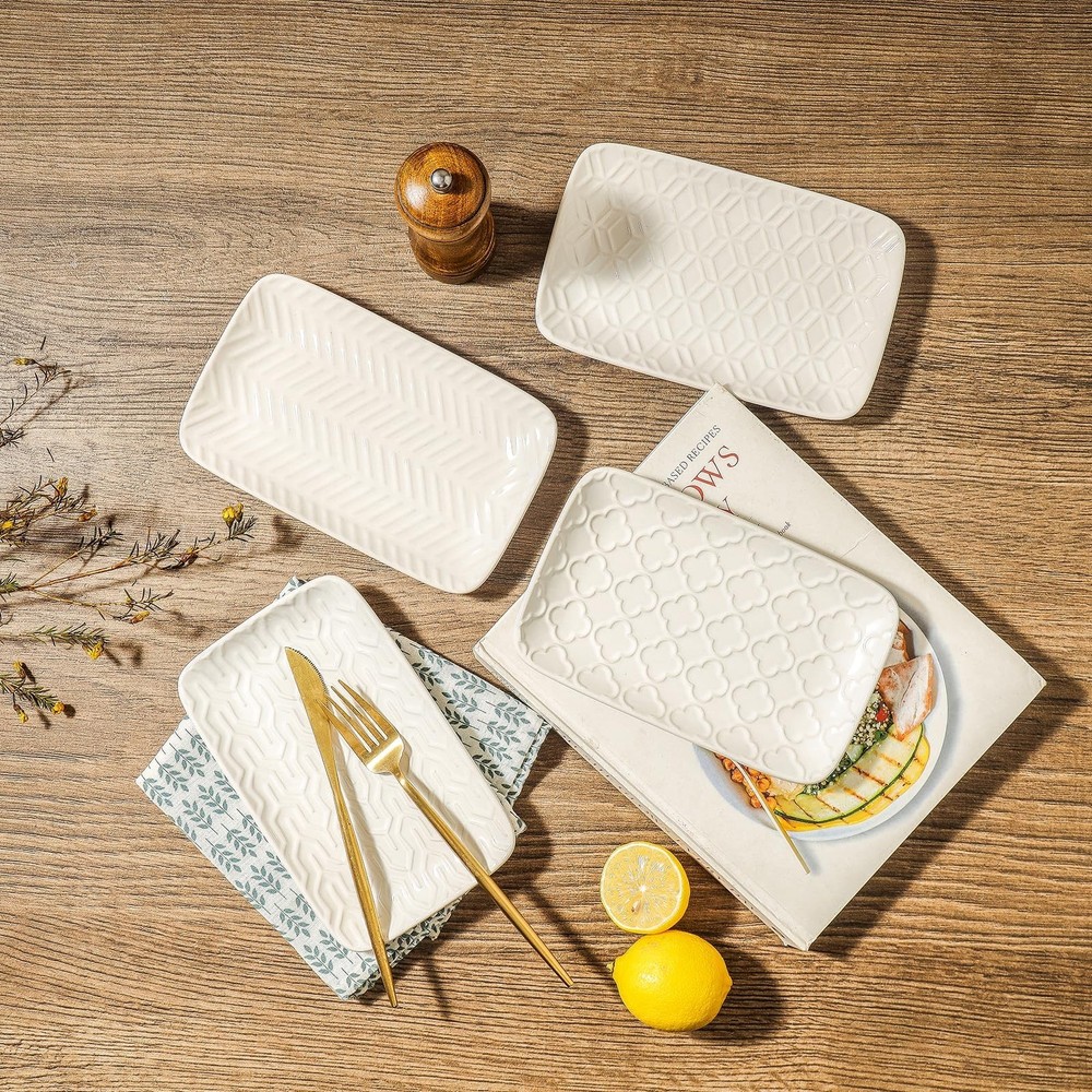 Sureasy Ceramic Salad Plates, Rectangular Appetizer Plates 8 inch, Small Serv...