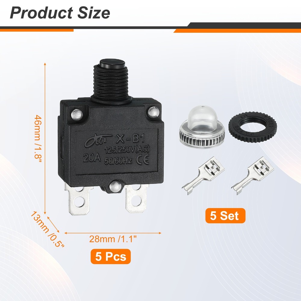 2 Pack X-B1 20Amp Circuit Breakers Manual Reset Push Button Overload Protector