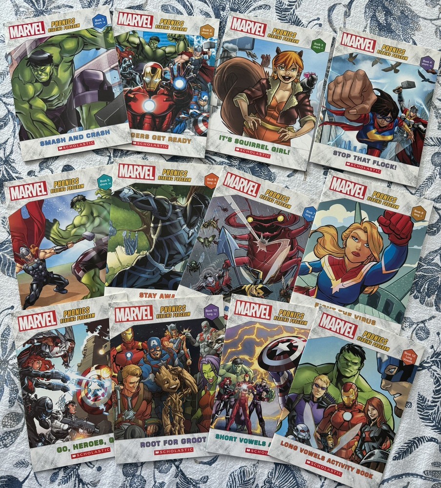 Marvel Phonics Reading Program Complete Set Of 12 Scholastic Books Clean