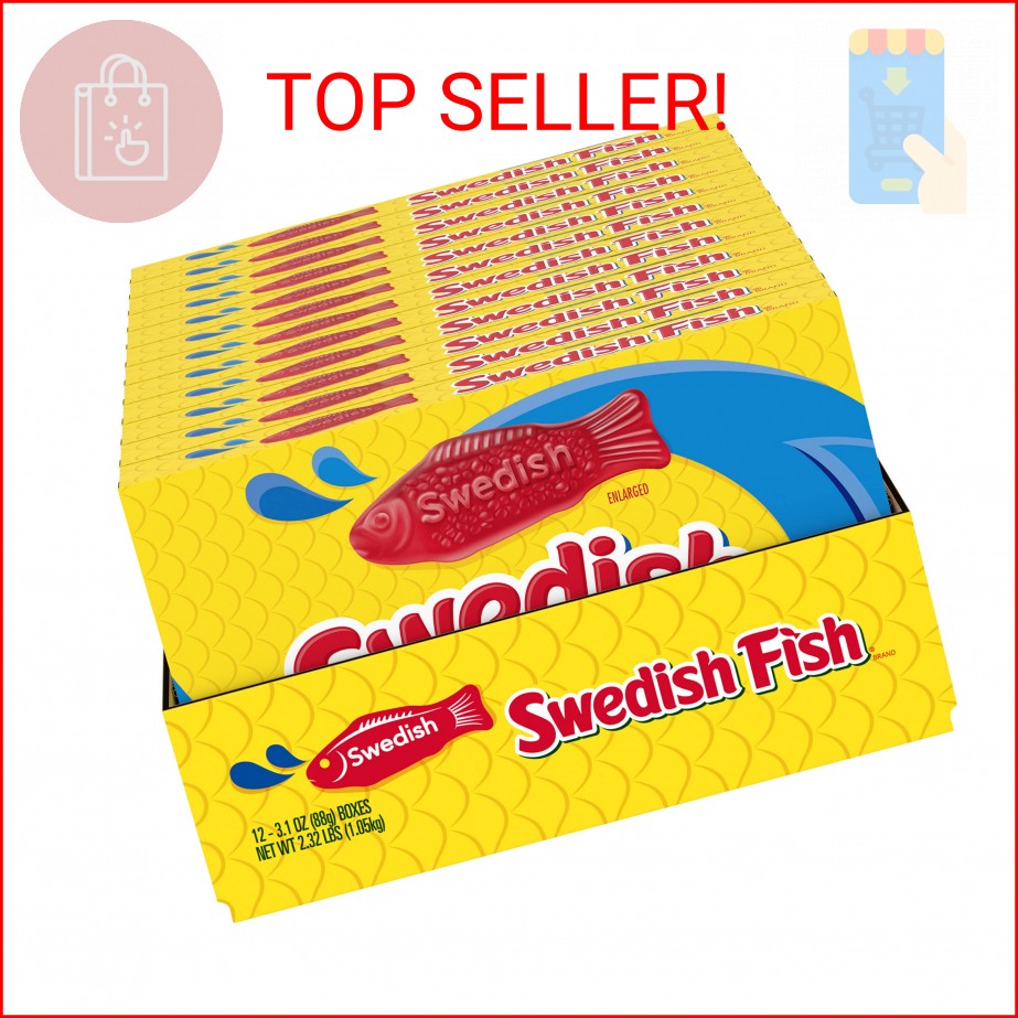 SWEDISH FISH Soft & Chewy Candy, Bulk Candy, 12 - 3.1 oz Boxes