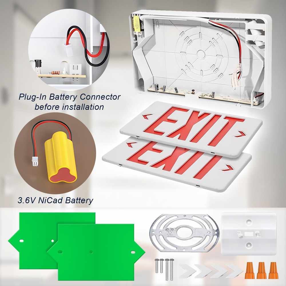 Red/Green LED Exit Sign, Commercial Emergency Exit Light with Battery Backup,...