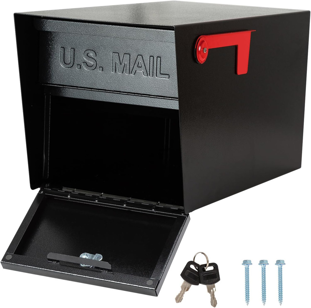 Secure All-Metal Locking Mailbox with 2 Keys - Modern Black Design