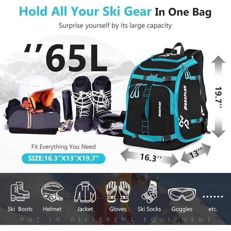 Ski Boot Backpack Waterproof Durable Storage Ski Helmet Goggles Snowboard Gear