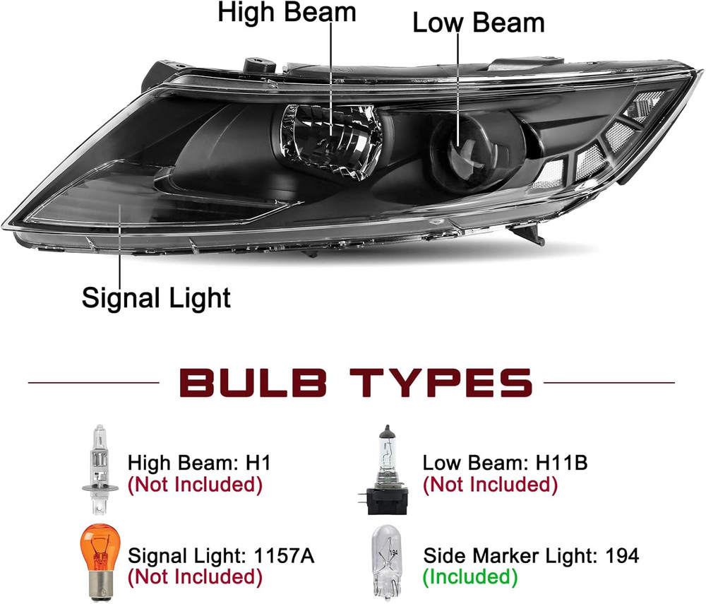 Headlight Assembly Replacement Fit for 2011-2013 Kia Optima Headlamp Replacement