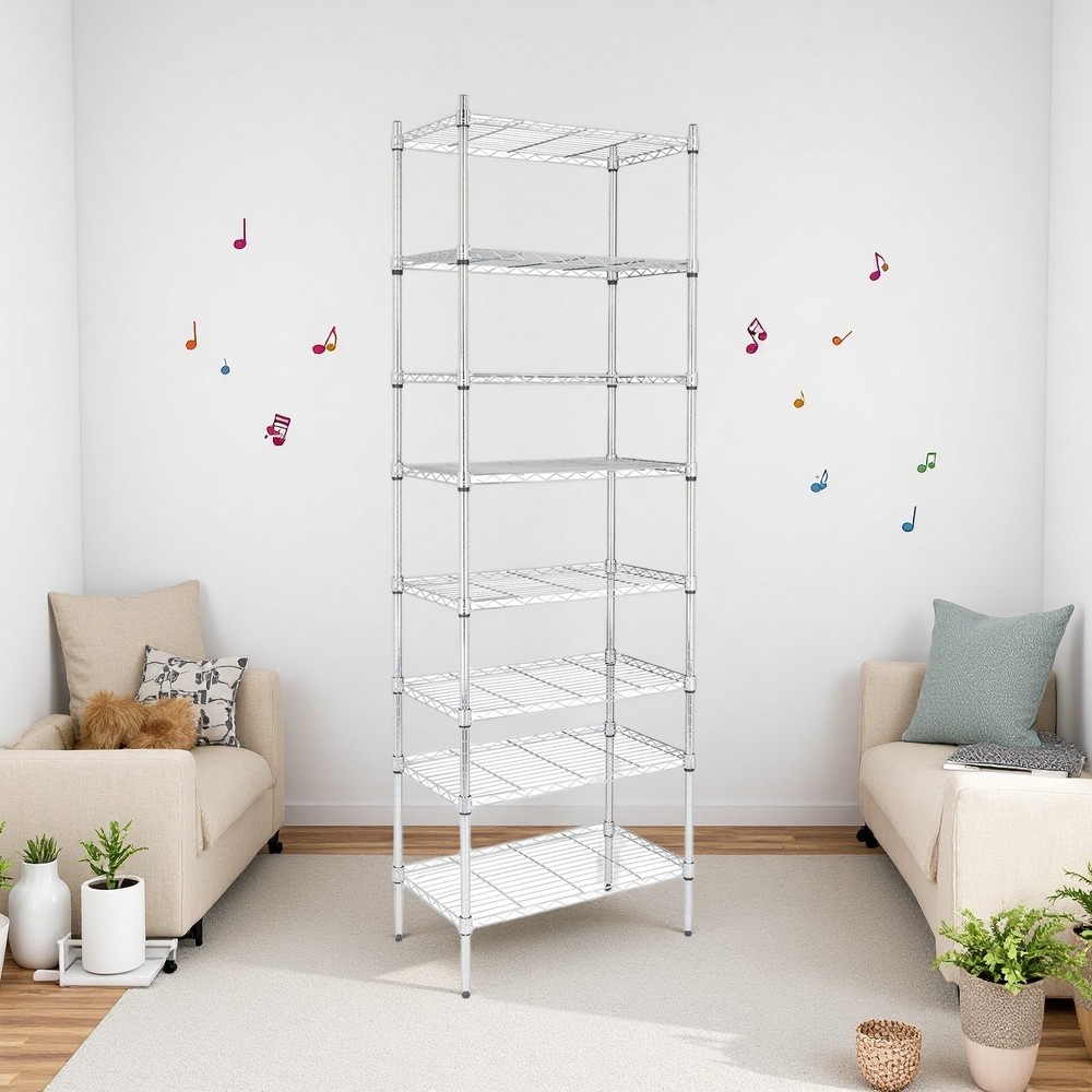 8-Tier Wire Shelving Unit - Heavy Duty, Adjustable, Silver, Modular Kitchen Rack