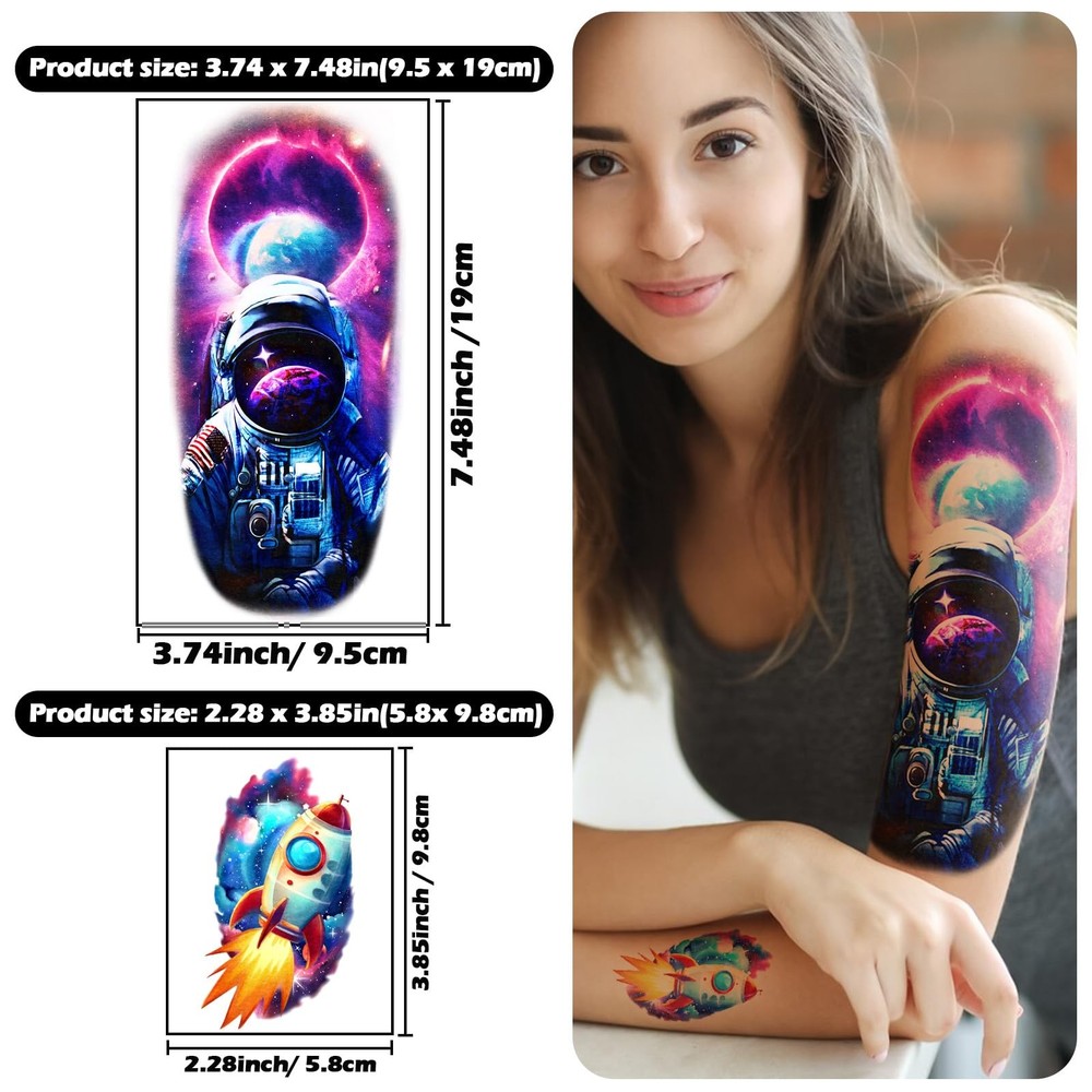 77 Sheets Temporary Tattoo, 17 Sheet Space Planet Medium, Tiny, Colorful