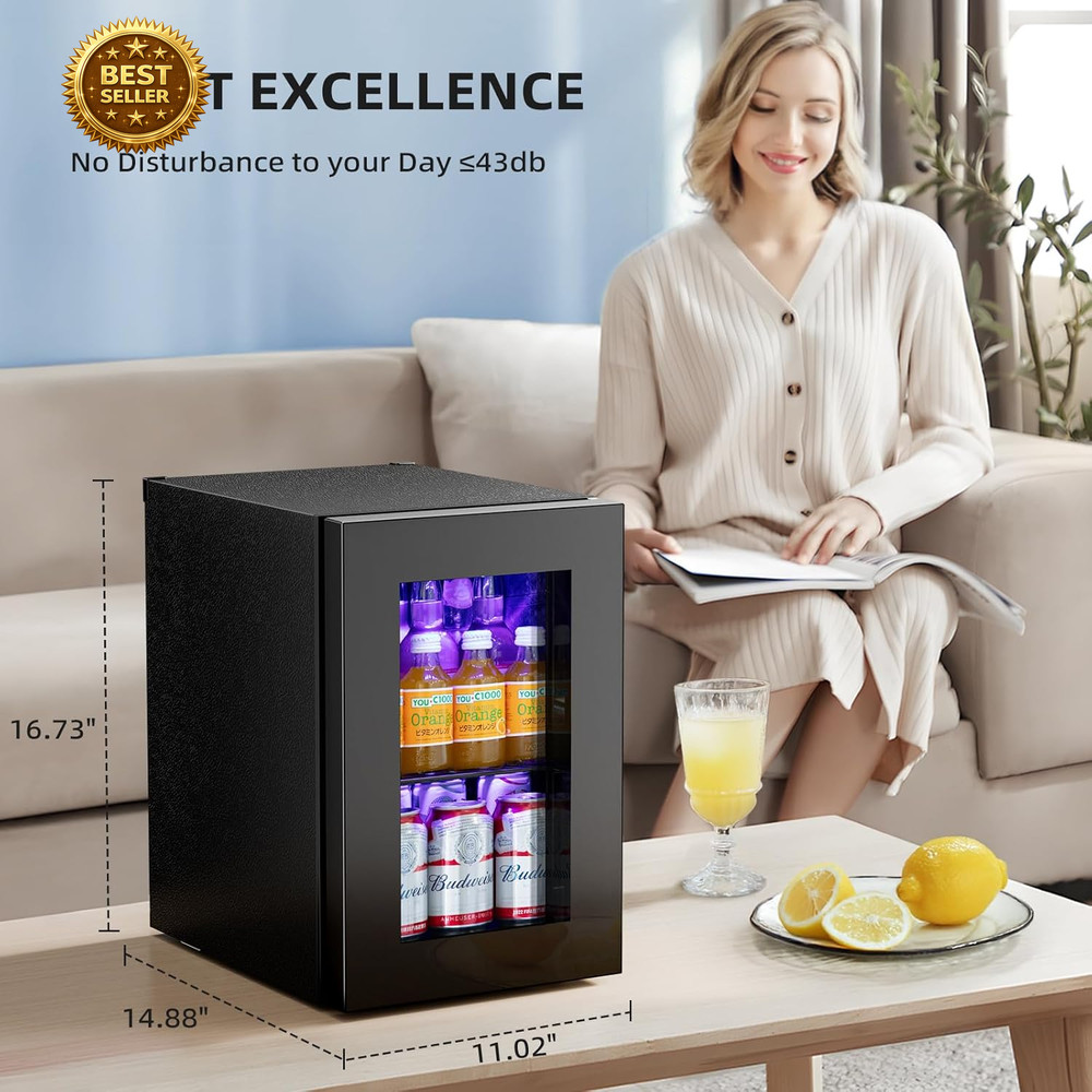 18L Beverage Refrigerator Cooler – 24 Can Mini Fridge with Compressor Cooling