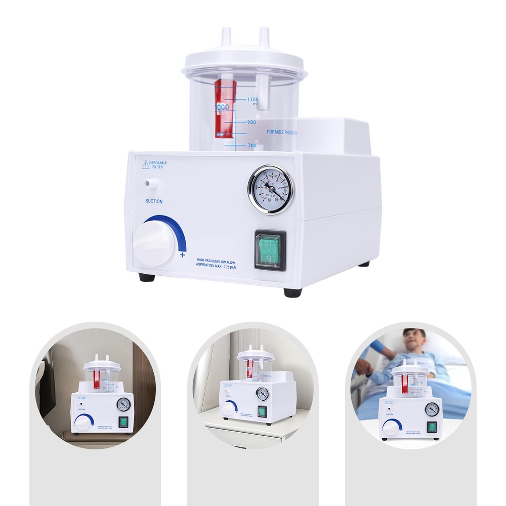Portable suction machine with ≥11L/min flow rate, adjustable negative pressure