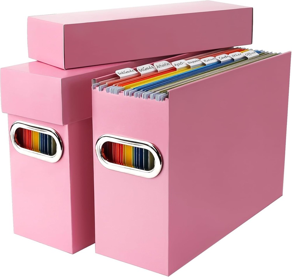 File Organizer Box with Lid & Handle, Thickened Cardboard Hanging File Folder...