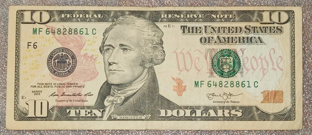 2013 $10 Bill Misaligned Obverse and Reverse Orange Inking Error