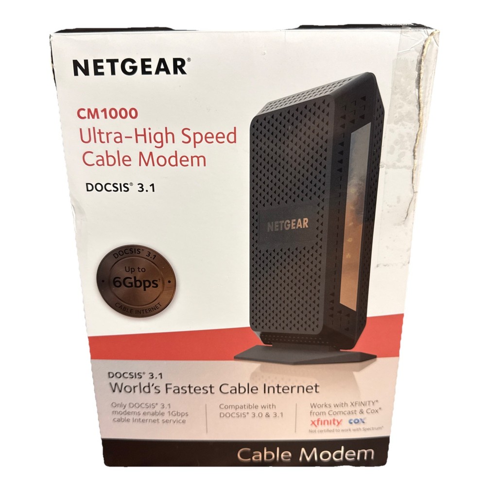 NETGEAR CM1000 Cable Modem DOCSIS 3.1 6Gbps Ethernet Xfinity Cox Black