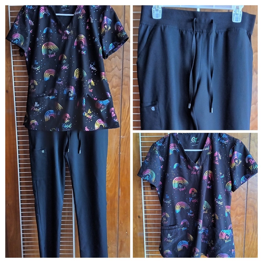 GT Rainbow Patterned Scrub Set Black Multicolor