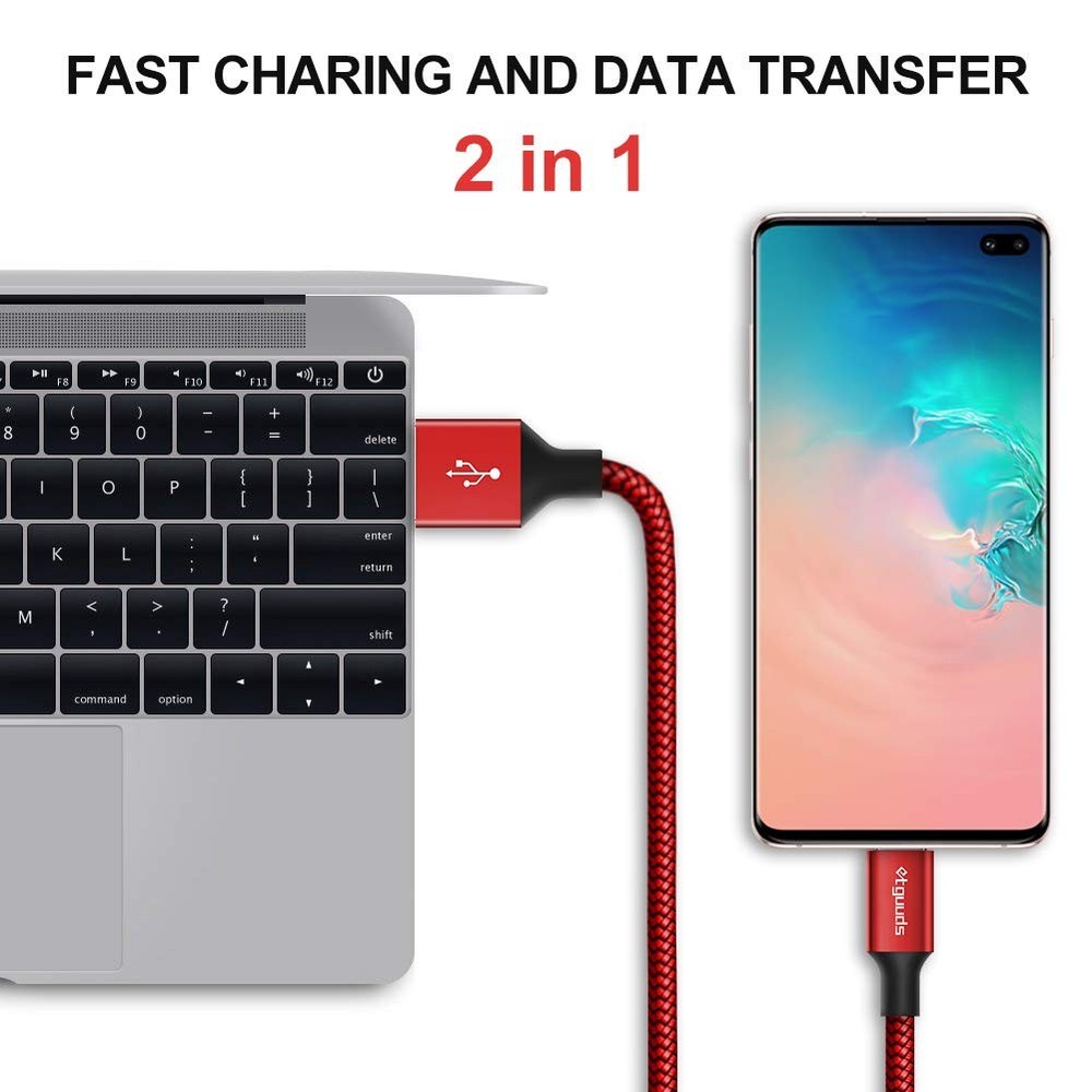 etguuds USB A to C Cable 6ft, 2-Pack, 3A Fast Charging Type C Red