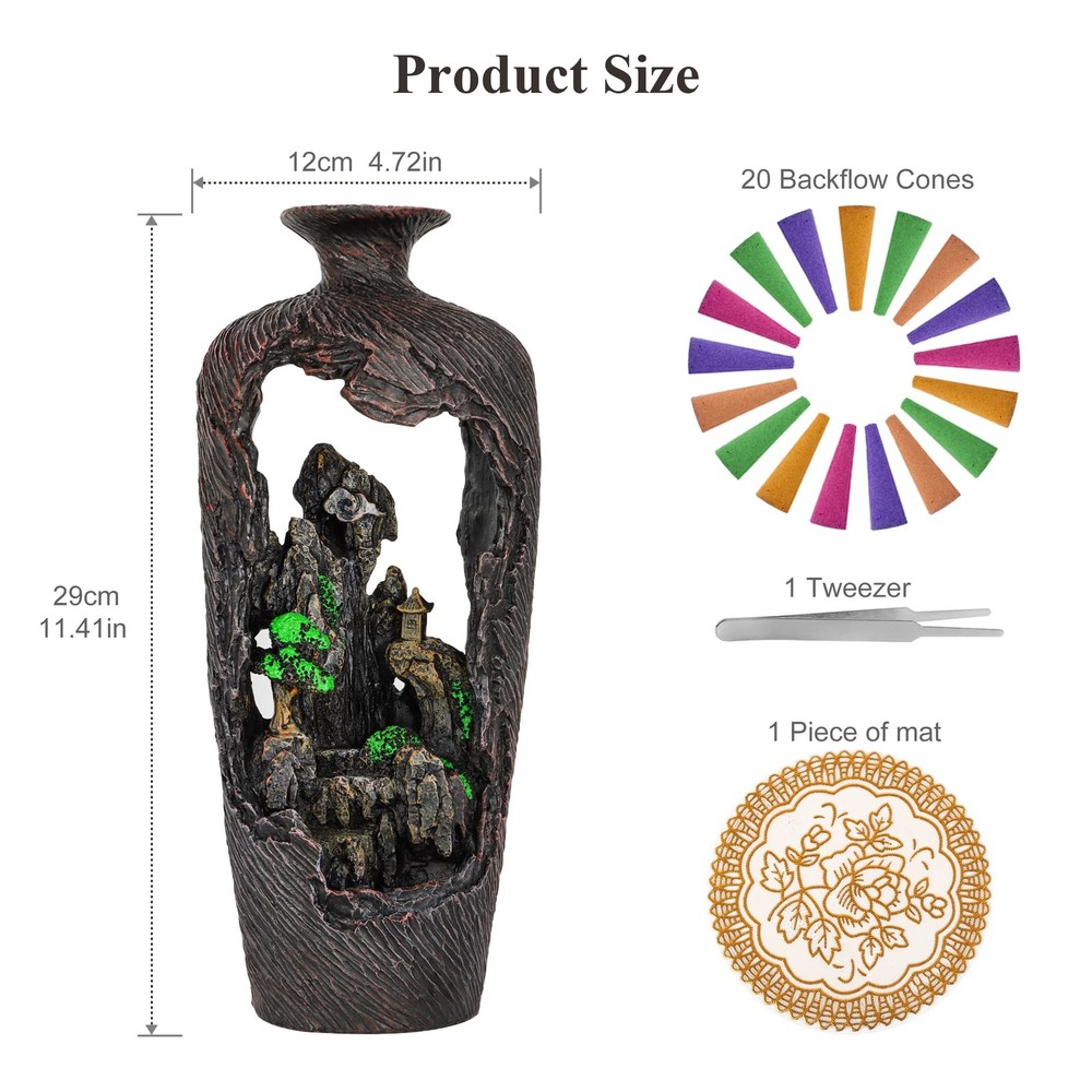 DOBEHOME Mountain Waterfall Incense Burner Backflow Waterfall, Brown