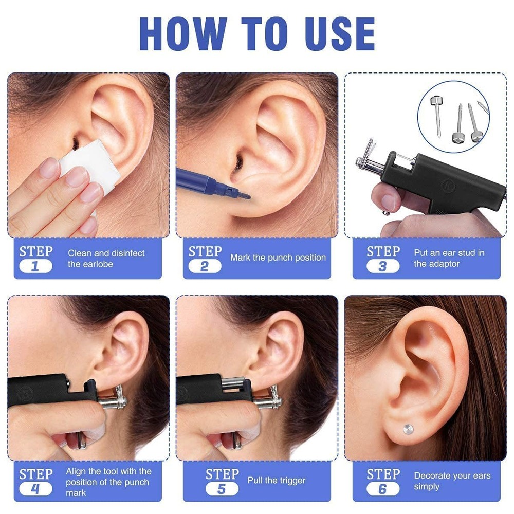 EOKOW Ear Piercing Gun Kit Reusable Percinging Tool Professional Black