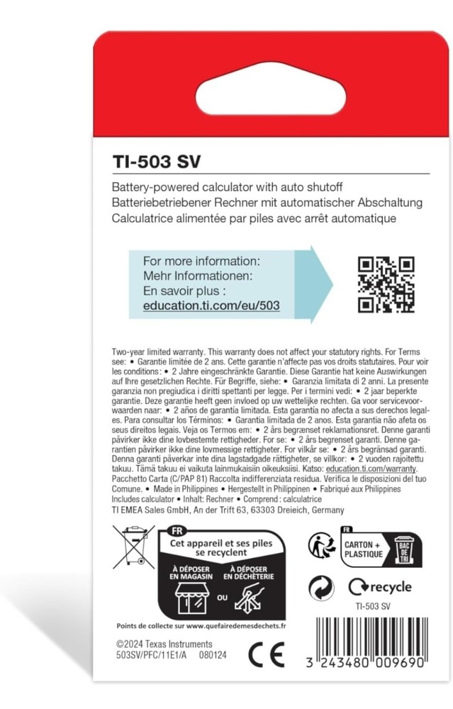 Texas Instruments 503 SV Basic Calculator