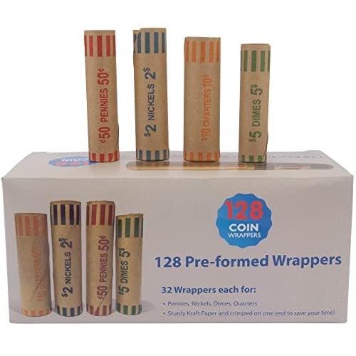 L LIKED Preformed Coin Wrappers Rolls (128 Assorted) - 128 Assorted, Assorted
