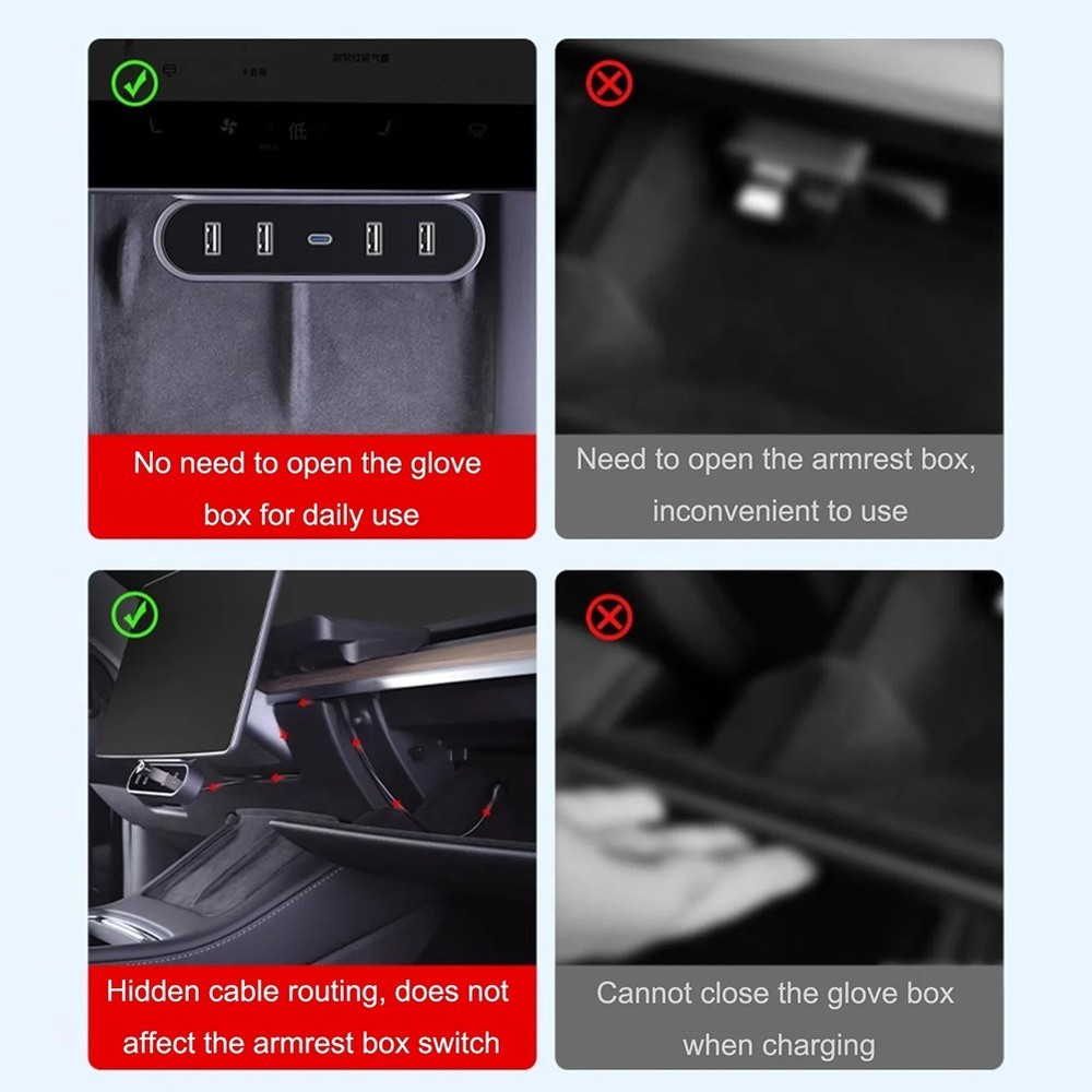 Foldable Charger Hub for Tesla For Model 3 Streamlined Under Screen Docking
