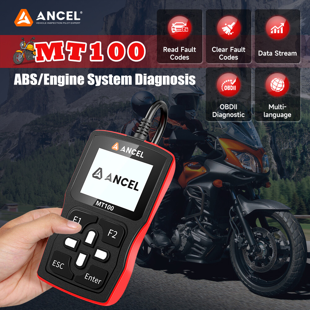 ANCEL MT100 Motorcycle Scanner OBD2 Code Reader Engine ABS Diagnostic Tool