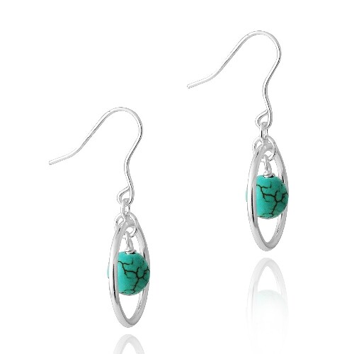 925 Silver Howalite Bead & Circle Dangle Earrings