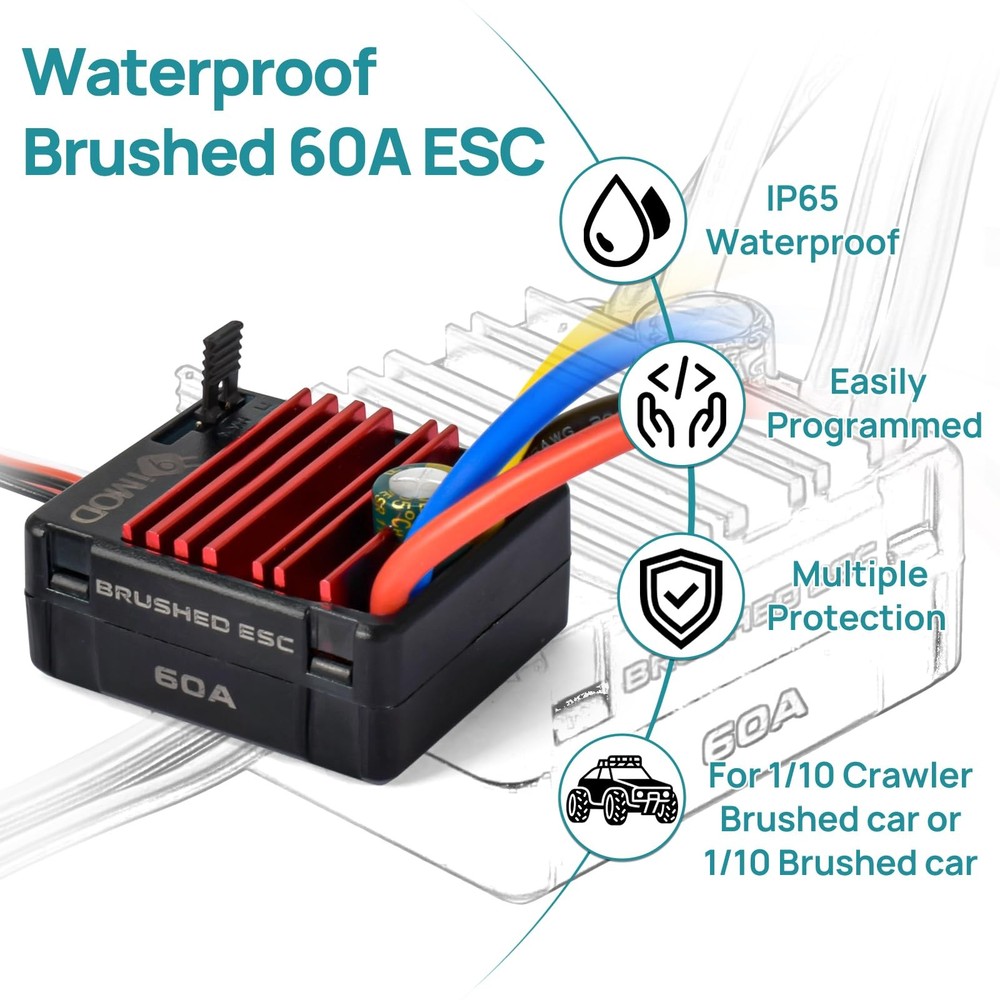 2026 New 60A Brushed 2-3S Waterproof ESC Electronic Speed Controller WP 1060