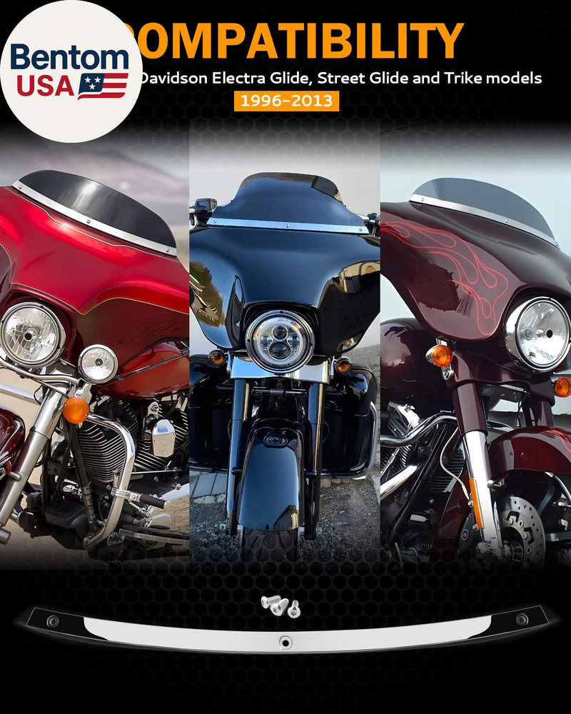 Batwing Windshield Trim, Polished Stainless Windshield Trim Compatible for Harle