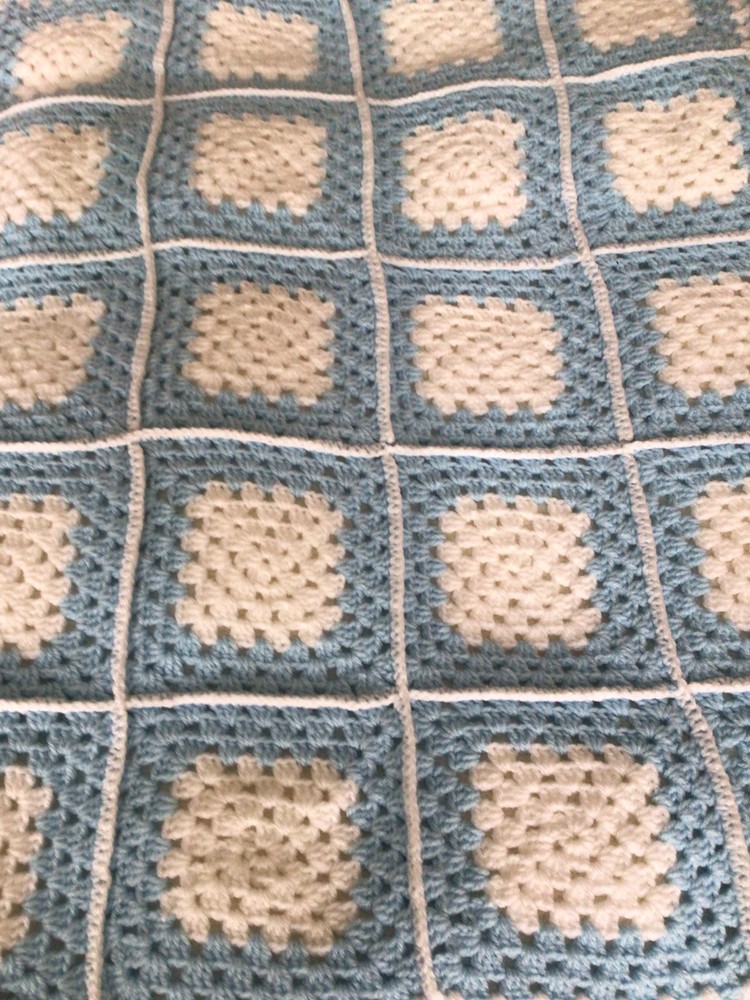 Crocheted Granny Square Baby Boy Cot Blanket