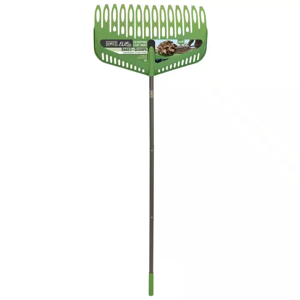 FLIP 54.25 In. Steel Handle Poly Scooping Leaf Rake