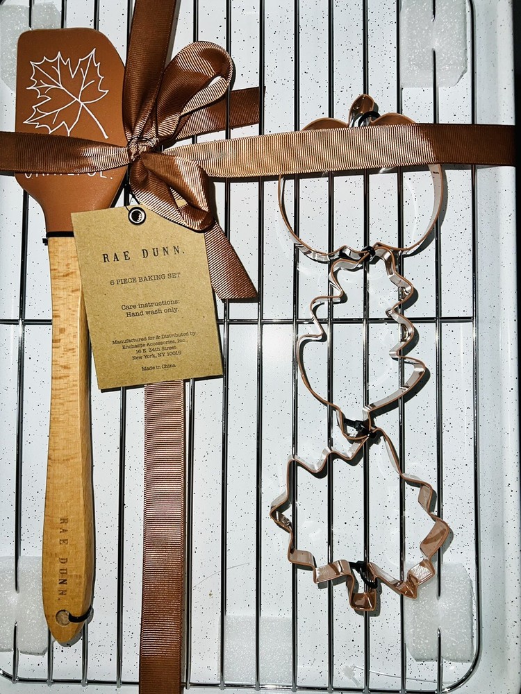 Rae Dunn White Cookie Sheet Grateful 6 Pc. Baking Set Cookie Cutter Spatula FALL