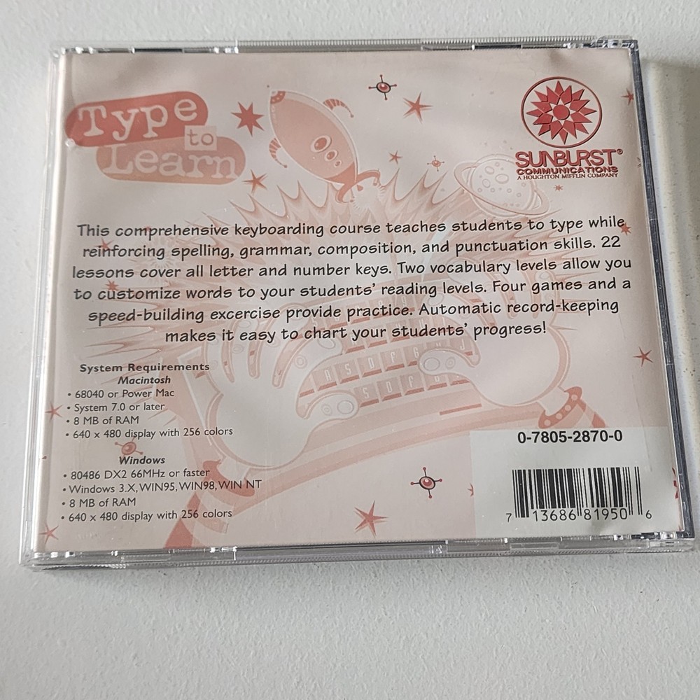 Type to Learn PC CD Rom | Sunburst Communications Typing Tutor Software Ages 8+