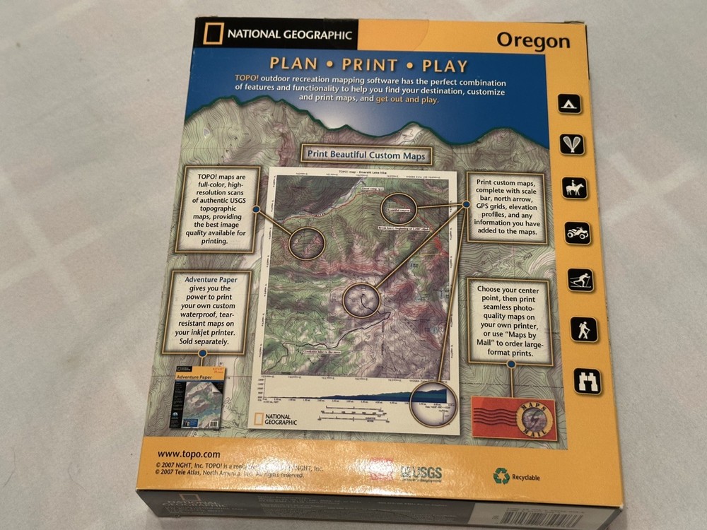 National Geographic Topo CD Software Mapping for Oregon