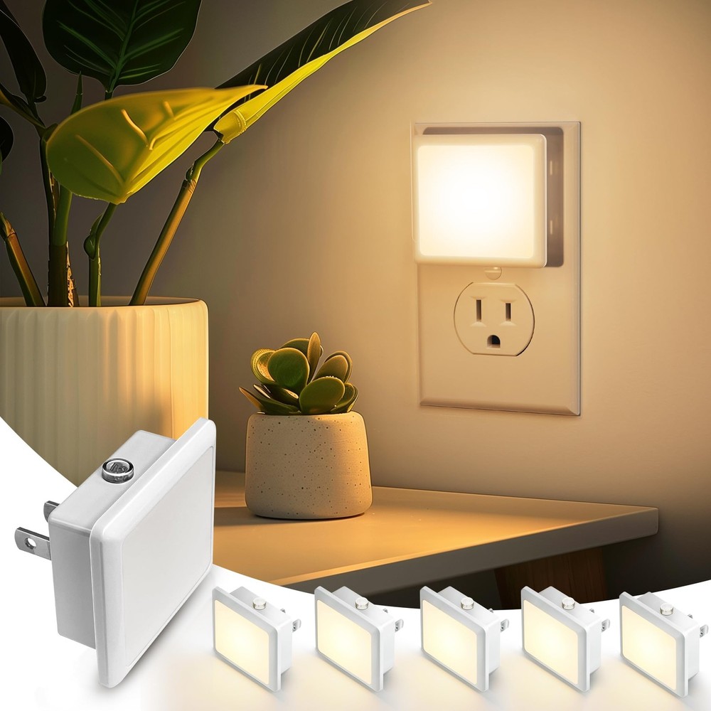 LED Night Lights PlugIn with DusktoDawn Sensor, 3000K Soft White, 6Pack